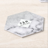 Glamoureus Silver White Glitter Marmer Gradient Kartonnen Onderzetters (Schuin)