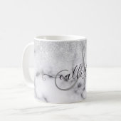 Glamoureus Silver White Glitter Marmer Gradient Koffiemok (Voorkant links)