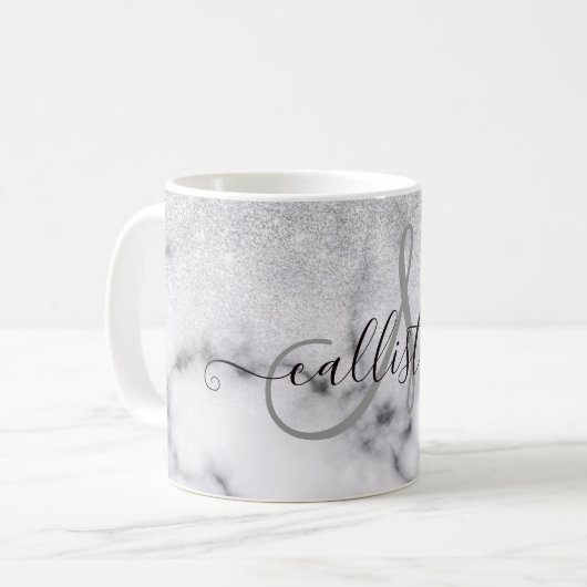 Glamoureus Silver White Glitter Marmer Gradient Koffiemok (Voorkant links)