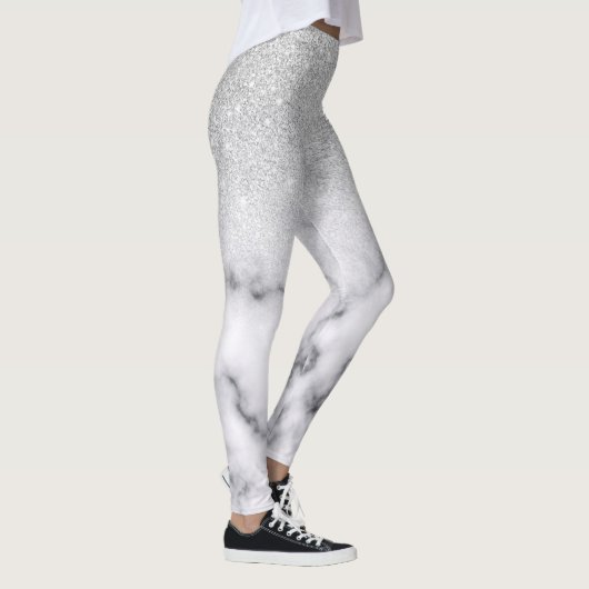 Glamoureus Silver White Glitter Marmer Gradient Leggings (Rechts)