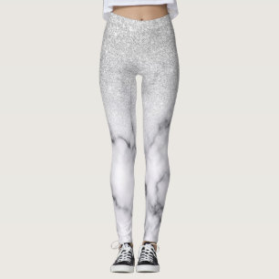 Glamoureus Silver White Glitter Marmer Gradient Leggings