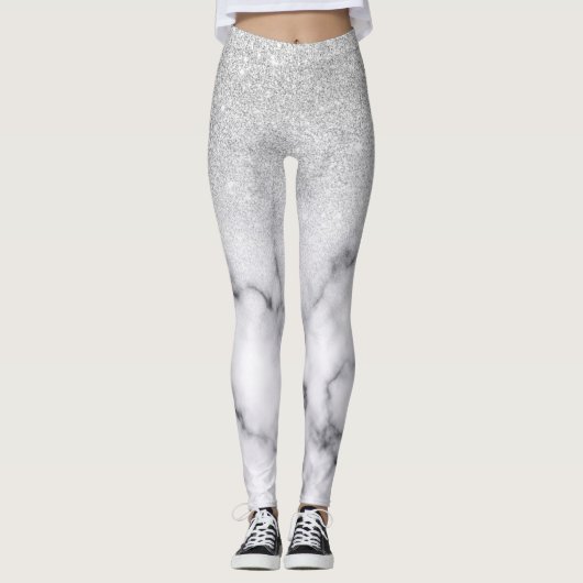Glamoureus Silver White Glitter Marmer Gradient Leggings (Voorkant)