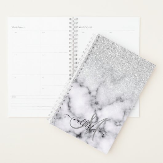 Glamoureus Silver White Glitter Marmer Gradient Planner (Display)