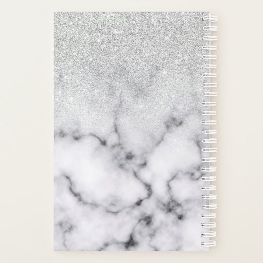 Glamoureus Silver White Glitter Marmer Gradient Planner (Achterkant)
