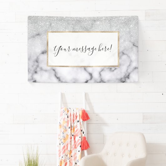 Glamoureus Silver White Glitter Marmer Gradient Spandoek (Insitu)