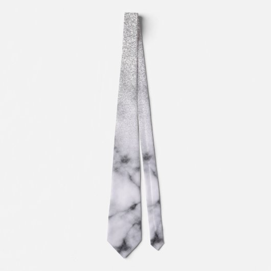 Glamoureus Silver White Glitter Marmer Gradient Stropdas (Voorkant)