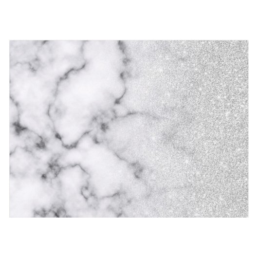 Glamoureus Silver White Glitter Marmer Gradient Tafelkleed (Voorkant (Horizontaal))