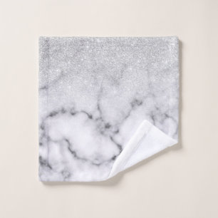 Glamoureus Silver White Glitter Marmer Gradient Washandje