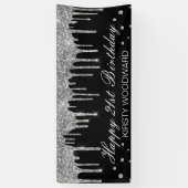 Glamoureus Sivler Driving Glitter Birthday Spandoek (Verticaal)