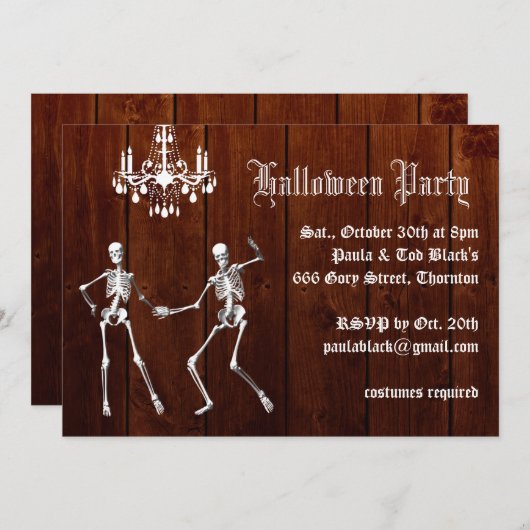 Glamoureus Skelet over de uitnodiging voor Hallowe (Voorkant / Achterkant)