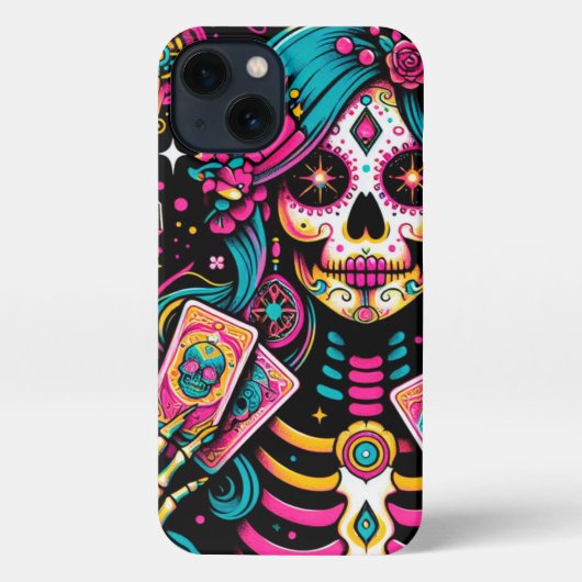 Glamoureus skelet, tarot kaarten iPhone Case Hoesje (Achterkant)