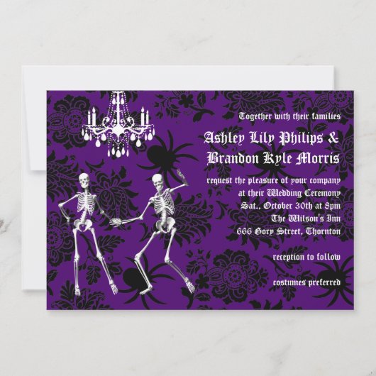 Glamoureus Skeletons Wedding (paars) Kaart (Voorkant)