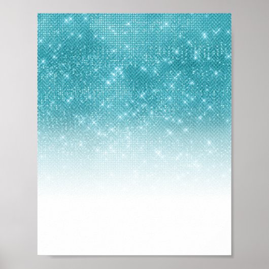 Glamoureus Sparkly Aqua Blue Glitter Sequin Ombre Poster (Voorkant)