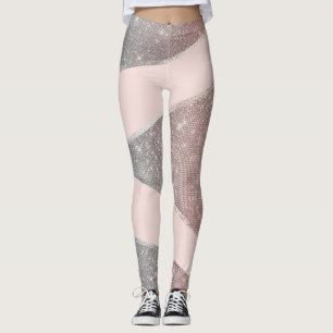 Glamoureus Sparkly Silver Roos Gold Glitter Geo Leggings
