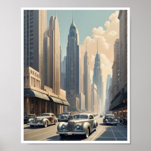 Glamoureus stadsbeeld strakke wolkenkrabbers poster (Voorkant)