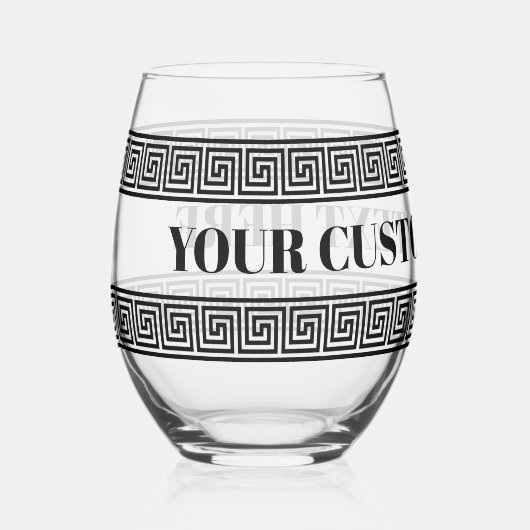 Glamoureus stengless wijnglas met Griekse sleutelp Wijnglas Zonder Voet (Voorkant)