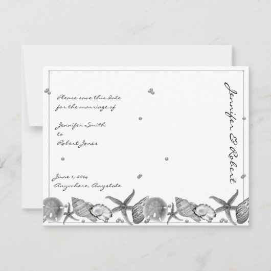 Glamoureus strand in Silver Save the Date Kaart (Voorkant)