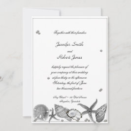 Glamoureus strand in zilveren bruiloft uitnodiging