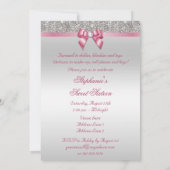 Glamoureus Sweet 16 Faux Silver Sequins Pink Bow Kaart (Achterkant)
