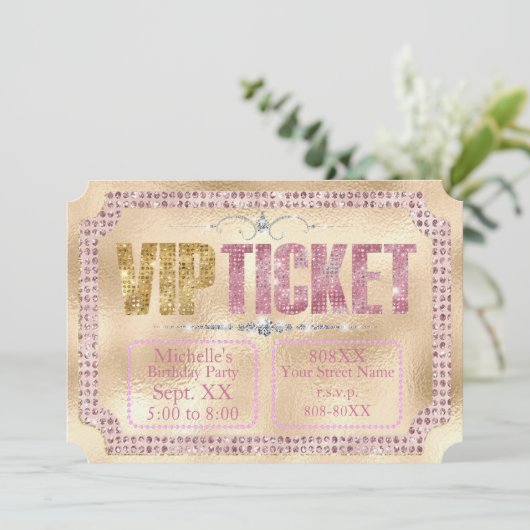 Glamoureus Ticket voor goud en roze diamanten Kaart (Staand voorkant)