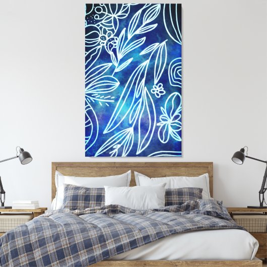 Glamoureus Torquoise en witte botanische tekening Canvas Afdruk (Insitu (Slaapkamer))