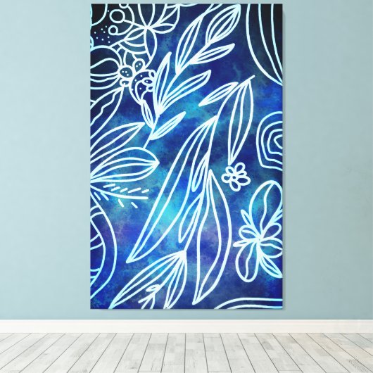 Glamoureus Torquoise en witte botanische tekening Canvas Afdruk (Insitu (Houten vloer))