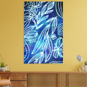 Glamoureus Torquoise en witte botanische tekening Canvas Afdruk (Insitu (Woonkamer))