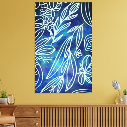 Glamoureus Torquoise en witte botanische tekening Canvas Afdruk (Insitu (Woonkamer))