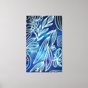 Glamoureus Torquoise en witte botanische tekening Canvas Afdruk