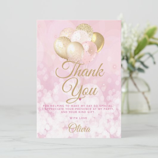 Glamoureus verjaardagsfeestje bedankje bedankkaart (Staand voorkant)