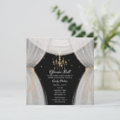 Glamoureus White Black en Gold Sweet Sixteen Invi Kaart (Staand voorkant)