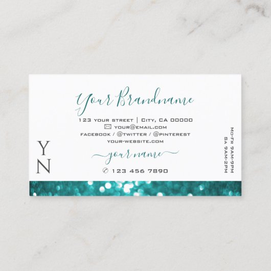 Glamoureus White Blauwgroen Sparkle Glitter met mo Visitekaartje (Achterkant)