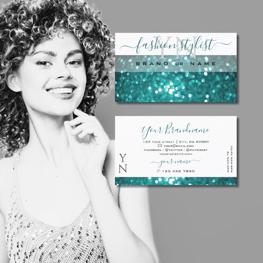 Glamoureus White Blauwgroen Sparkle Glitter met mo Visitekaartje
