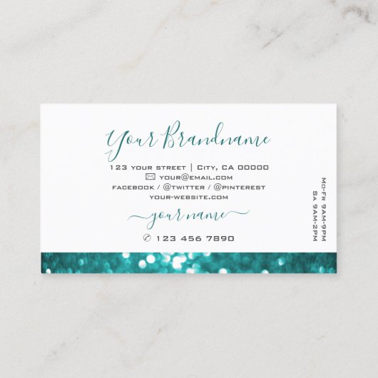 Glamoureus White Blauwgroen Sparkle Glitter Profes Visitekaartje (Achterkant)
