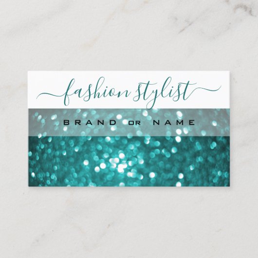 Glamoureus White Blauwgroen Sparkle Glitter Profes Visitekaartje (Voorkant)