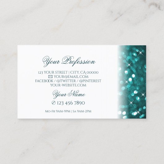 Glamoureus White en Blauwgroen Sparking Glitter St Visitekaartje (Achterkant)