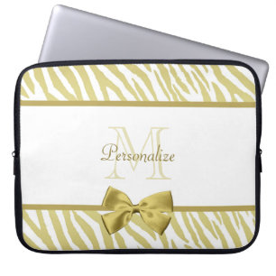 Glamoureus White en Gold Zebra afdrukken met naam Laptop Sleeve