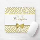 Glamoureus White en Gold Zebra afdrukken met naam Muismat (Met muis)