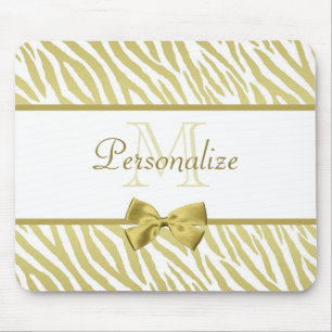 Glamoureus White en Gold Zebra afdrukken met naam Muismat