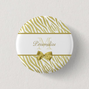 Glamoureus White en Gold Zebra afdrukken met naam Ronde Button 3,2 Cm