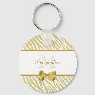 Glamoureus White en Gold Zebra afdrukken met naam Sleutelhanger