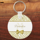 Glamoureus White en Gold Zebra afdrukken met naam Sleutelhanger (Voorkant)