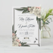 Glamoureus White en Peach Floral Peonies Kaart (Staand voorkant)