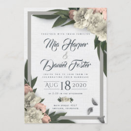 Glamoureus White en Peach Floral Peonies Kaart