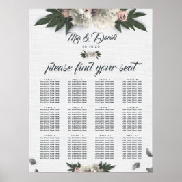 Glamoureus White en Peach Floral Peonies Poster