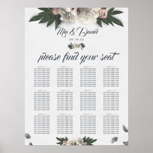 Glamoureus White en Peach Floral Peonies Poster (Voorkant)