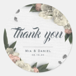Glamoureus White en Peach Floral Peonies Ronde Sticker