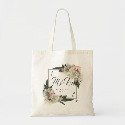 Glamoureus White en Peach Floral Peonies Tote Bag (Voorkant)