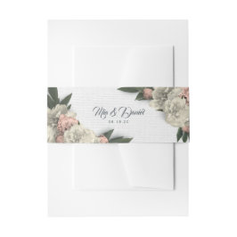 Glamoureus White en Peach Floral Peonies Uitnodigingen Wikkel