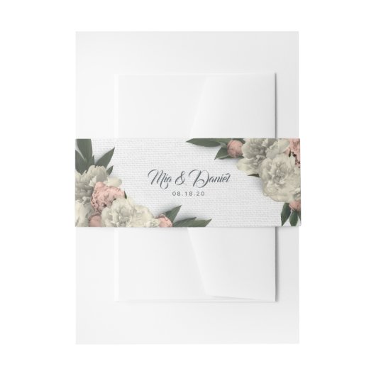 Glamoureus White en Peach Floral Peonies Uitnodigingen Wikkel (Voorkant Voorbeeld)